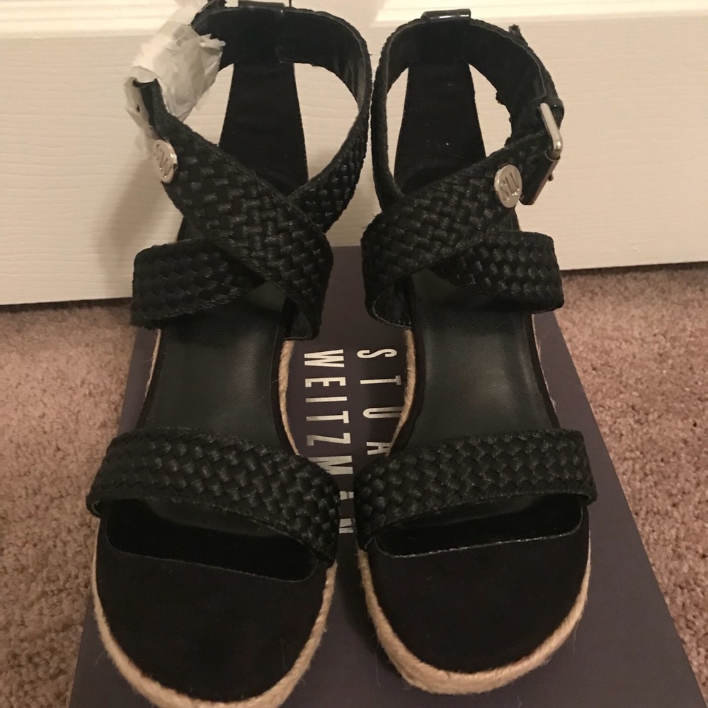 Stuart Weitzman metallic black open toe sandal